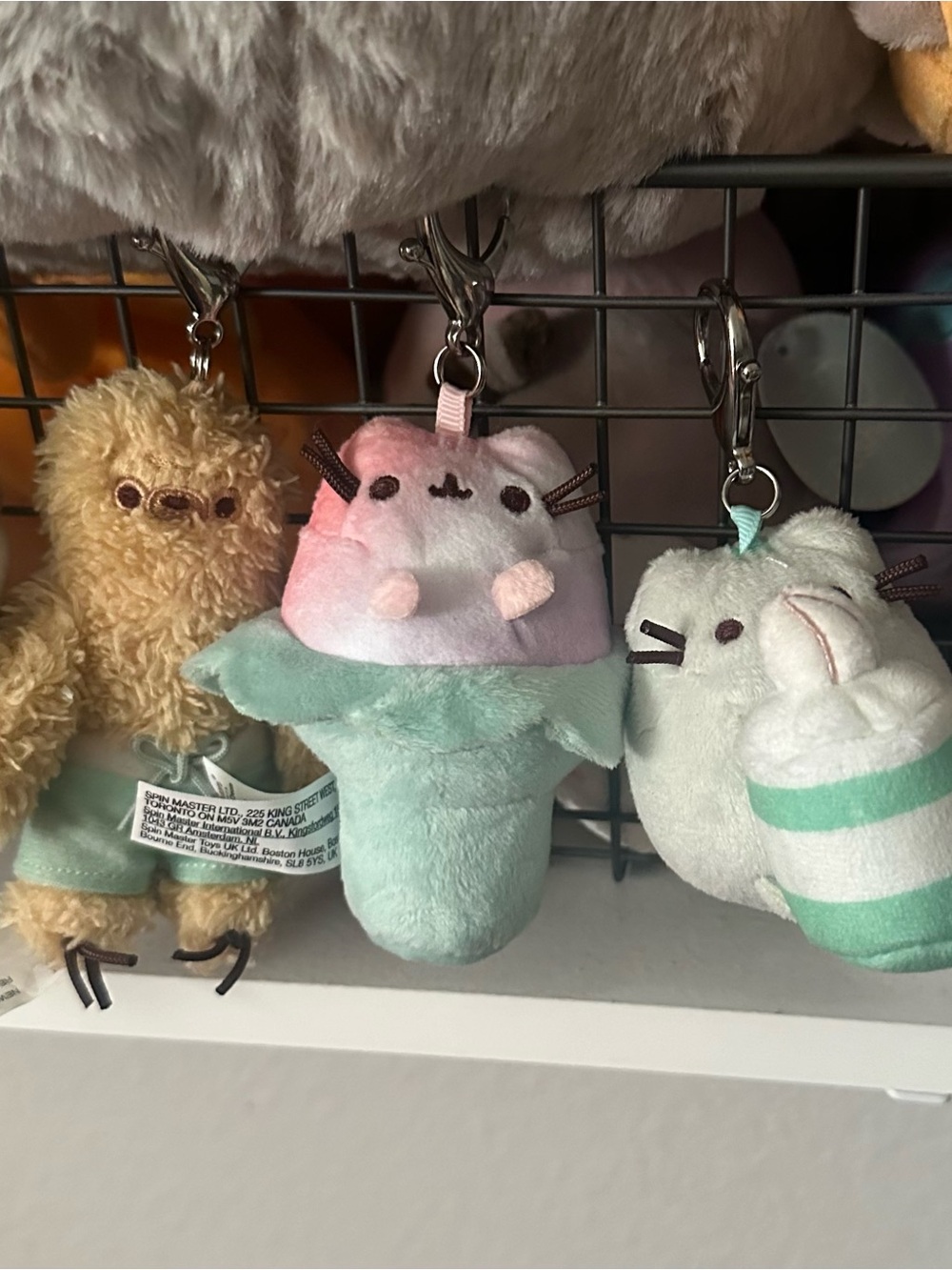 Pusheen Plush Keychain Trio in Mint Green, Pink, Cream sloth
